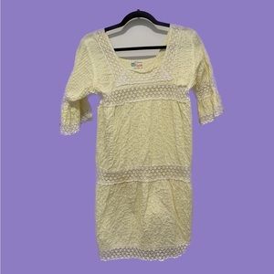 Vintage 70s pale yellow tiered Mexican folk dress